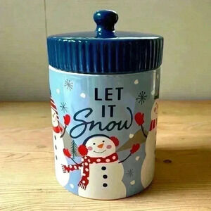 Christmas/Holiday Let It Snow Stoneware Canister Jar From SCM Home